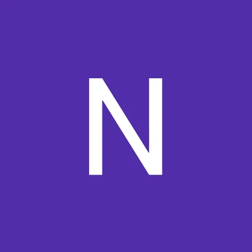 A white letter n is on a purple background.